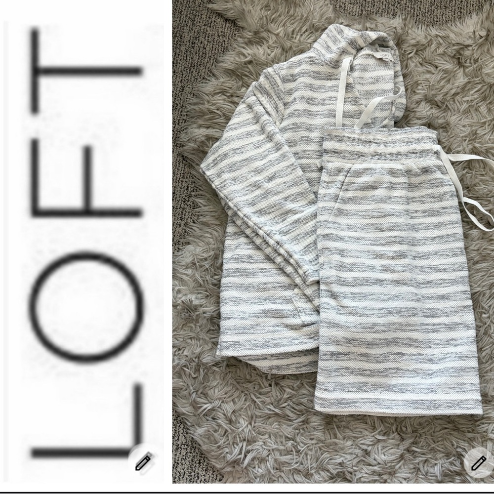 LOFT Striped Knit Hoodie Pullover/ Skirt Set